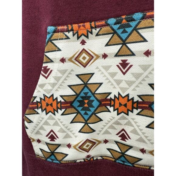 Hooey Women's Aztec Medium Pullover Hoodie Sweatshirt Pocket Burgundy Western - Picture 2 of 7